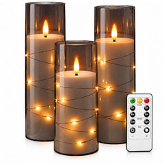 Flameless LED Pillar Candle Set of 2 | Acrylic Fiber Glass | Dancing Faux Wick | Remote Control with Battery Operated 3 AA | Home Décor & Gifting | 3" D x 6" H | Red