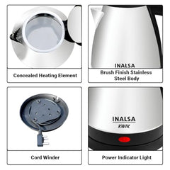 INALSA Electric Kettle for Hot Water |1.8 L Capacity| LED Illumination & Borosilicate Glass Body| 2 Year Warranty|Multipurpose Electric Kettle| Water Boiler (Prism Inox),1350 Watts