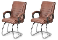 KITHANIA Executive Office Home Study Chair Library Chair with Cushioned Arm Rest & Seat Back, Reception or Conference Room Seating, 100 Kgs Limit (2, Pink, Double Pipe Chrome Frame)