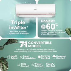 Haier 1.5 Ton 4 Star AI Climate Control Smart Split AC (5250 Watts, Copper, Wi-Fi, 4-Way Swing, Triple Inverter, 7 in 1, Frost Self Clean, HD Filter, Cools at 60Â°C - HSU18K-PYAIR4BN-INV, White)