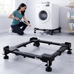 HOMESIDE Adjustable Washing Machine Stand with Wheels upto 170 kg Capacity | Heavy Duty Metal Trolley for 5-12 kg Top & Front Load Machines, Anti-Vibration Pads | Universal Fridge, Cooler Stand - Black
