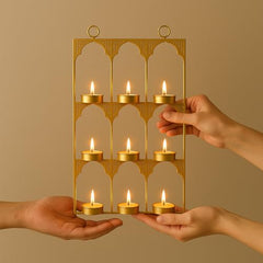 CraftVatika Tealight Candle Holder,Festiv Diwali Decor Items, Wall Mounted Hanging Iron Leaf Design Tealight Candle Holder Stand Frame for Home Christmas Diwali Decoration Items, Wall Decor Items