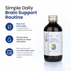Cognicare L-Carnosine Brain Support Syrup 200 ml | Cognitive Development & Brain Function Support for Kids | Supports Cognitive Health in Children with Autism & ADHD | Focus, Attention & Learning Support | Non Habit Forming | Age 1–6