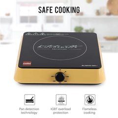 Cello Induction Cooker Blazing 600+ | 1800 Watt Induction Cooktop | 2-in-1 knob design with Grade Crystal Shiny Glass Plate | Compact and Portable | Multi-Purpose Use | Red