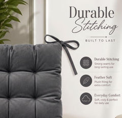 BSB HOME Chair Pad Cushion with Tie Straps,Thick Tufted Seat Cushion for Dining,Office & Wooden Chairs,Soft Comfortable Chair Seat Pad with Durable Stitching,16 x 16 Inches(41 x 41 cm)-Anthracite Grey