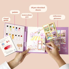 CRAFTMATE The Explorer Watercolor Painting Book | DIY Paint with Water Kit for Kids, Teens & Adults | 16 Pre-Sketched Landscape & Travel Designs with Paint Palette & Water Brush Pen | Travel-Friendly Watercolour Art Book