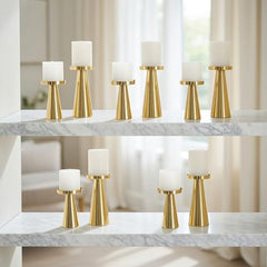 Behoma Handcrafted Golden Tea Light Candle Holders Set of 2 | Premium Metal & Glass Candle Stand | Centerpiece for Living Room, Coffee Tables & Home Decor Gift (Candles Not Included)