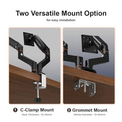 iVOOMi Power X2 Black Dual Monitor Stand for Desk with 100 x 100mm VESA Mount, Adjustable Gas Spring Monitor arm with Grommet Mounting Base for 15-34'' 2-20 kgs Screens, 1 Year Warranty