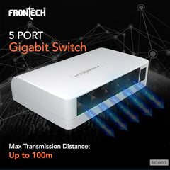 FRONTECH 8 Port Gigabit Ethernet Switch | 10/100/1000Mbps | Plug & Play LAN Hub for Router, Computer, Gaming Console, Printer & IP Camera | Wall Mountable | Hi-Speed Network Switch (NC-0052)