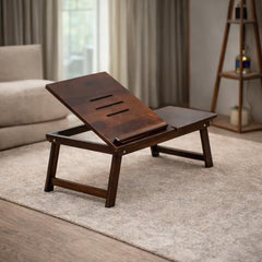 Laptop Table, Laptop Table on Bed, Foldable Bed Desk with Side Cup Holder, Portable Lap Tray for Study and Work (Honey Finish)