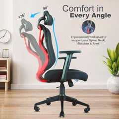 ASTRIDE Ergofit ISI Certified Ergonomic Office Chair for Work | 2D Headrest, Adjustable Arms & Lumbar Support | Single Lock Mechanism DIY [Grey-White]