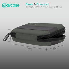 AirCase Hard Disk Cover Case for 2.5 Inch HDD SSD - Ballistic Nylon Rugged Shell, Anti-Press | Felt Lining, Water Resistant | Mesh Pocket for Cable, Charger, Earphone (Black)