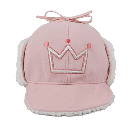 SYGA Toddler Boy's Girl's Winter Warm Trapper Hat Kids Crown Printed Earflap Hat, Free Size, Pink, Suitable for 2-7 Years