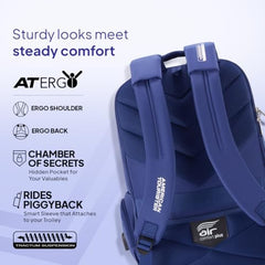 American Tourister Jit+ 2.0 Style 02, 25L Office 3 Compartment Laptop Backpack With Cable Organizer Pouch, USB Charging Port, Trolley Strap & Rain Cover For Unisex, Men & Women - Deep Blue