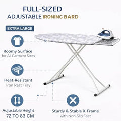 STEFFAN Heavy Duty Vertical Ironing Board, Foldable, 19 mm Metal Bracket, Adjustable Height, Pure Cotton Cover, Lattice Design | Clothes Iron Table| Home Laundry Accessory | 111x30 cm, Pink