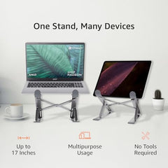 Amazon Basics ABS 2-in-1 Laptop and Mobile Stand, Ergonomic, Adjustable Height, Anti-Slip Base, Heat Dissipation, Portable, Lightweight, Compatible with All Laptops Up to 15.6" (Black)