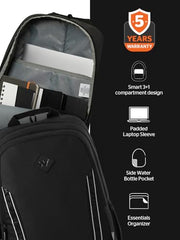 Wildcraft Dark Edition 45 L Premium Laptop Backpack for Men & Women | Fits 15.6 inch Laptop | Padded Shoulder Straps, Multi Compartments, Anti-Theft Zippers | Business Travel Bag | Dark Black