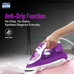 KENT Luxe Steam Iron|2000 Watts|Powerful Steam Output Upto 25 G/Min|Steam Burst|Ceramic-Coated Non-Stick Sole Plate|Vertical And Horizontal Steaming|Anti Drip|Self Cleaning|Purple