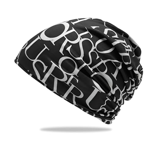 MOMISY Women Unisex Winter Beanie Hat & Neck Warmer | Knitted Multifunctional Scarf Cap with Letter Print | Warm Pullover Hat (in, Alpha, Free Size, AlphabetBlack)