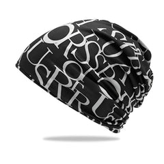 MOMISY Women Unisex Winter Beanie Hat & Neck Warmer | Knitted Multifunctional Scarf Cap with Letter Print | Warm Pullover Hat (in, Alpha, Free Size, AlphabetBlack)