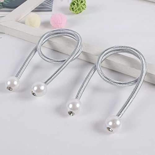 Syga 2Pcs Curtain Tiebacks 46cm Curtain Clip Rope Holdbacks Classy Decorative Pearl Holder Buckles for Home Hotel Window Draperies Rope Ties Office Living Bedroom Decoration- Pack of 2, Beige