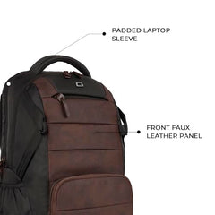 Gear Aspire 3 19"/35L Large Faux Leather Water Resistant Laptop Backpack | Casual Backpack | Daypack | Travel Backpack | College Bag For Men/Women (Brown - Brown)