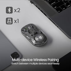Portronics Toad 8 Transparent Wireless Bluetooth Mouse with Dual Wireless (BT + 2.4 GHz), Rechargeable Battery, Noise-Free Clicking, Show/Hide Desktop, Multi-Device Pair, Adjust Sensitivity (Grey)
