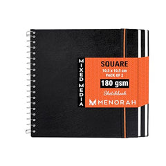 MENORAH - Artist Square Sketch Book - 180 GSM - Square Drawing Book - (100 Pages/50 Sheets) - Hard Metal Spiral Bound - (15.0 cm x 15.0 cm) - Pink
