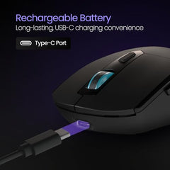 Portronics Toad One Bluetooth Mouse with 2.4 GHz & BT 5.3 Dual Wireless, 6 Buttons, Rechargeable, RGB Lights, Connect 3 Devices, Ergonomic Design for Laptop, Smartphone, Tablet (Black)