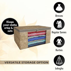 Kuber Industries Clothes Organizer For Wardrobe (Pack of 3 Each) 2-in-1 Combo Storage Organizer For Saree and Blouse - Dress Organizer For Wardrobe - Saree Covers With Zip (Maroon)