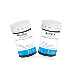 Ozocheck Truesense Test Strips | Pack of 2, With 100 Strips | Blood Sugar Test Machine Testing Strips | Global Iconic Brand | For use with Ozocheck Truesense Glucometer