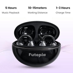 FUTOPIA Loop (OWS) Wireless Bluetooth Earbuds 5.4, Open Ear Design, 10mm Copper Speaker, 300mAh Charging Case, Type-C Fast Charging, HD Sound, BT Name Change, Built-in Mic-Black