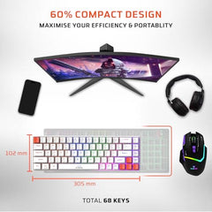 EvoFox Katana S Mini Mechanical Keyboards Wireless | Tri-Mode (3X BT, 2.4GHz & Wired) Connectivity | Hot-Swappable Red Switches | 68-Key Compact Layout | Rainbow Backlight | Rechargeable Battery