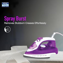 KENT Luxe Steam Iron|2000 Watts|Powerful Steam Output Upto 25 G/Min|Steam Burst|Ceramic-Coated Non-Stick Sole Plate|Vertical And Horizontal Steaming|Anti Drip|Self Cleaning|Purple