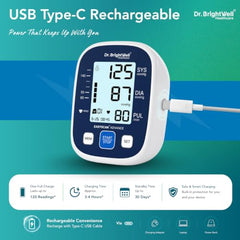 Dr.Brightwell EasyScan Advance USB Type-C Rechargeable BP Monitor | Type-C USB Charging, Irregular Heartbeat Detection, Dual 99-Reading Memory, 3-Year Warranty