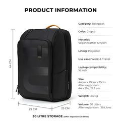 MOKOBARA Em Telescope Backpack | 30L Expandable to 38L | Fits 16 inch Laptop | Water-Resistant Vegan Leather & Nylon | Travel, Work & School | Ergonomic Design, Padded Straps