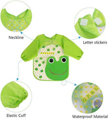 MOMISY Waterproof Smock Painting Apron for Kids Full Sleeve Feeding Bib for Babies Cartoon Animal Art for Infants Toddler Boys Girls (Green Frog)