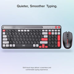 TAG KBWM 1100 Wireless 2.4GHz+Bluetooth Keyboard & Mouse Combo Kit with Tablet/Phone Holder, 98% Compact Layout, 10m Range, 1200DPI Mouse, for PC/Mobile/Tablet, Supports Windows/Mac/Linux/Android/iOS