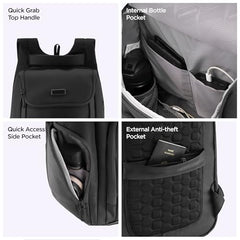 HARISSONS Teknos Business Travel Laptop Backpack | 35L | Fits 15.6” Laptop | 900D PU-Coated Polyester & Vegan Leather | Work, Travel & Commute | USB Port, Anti-Theft Pocket, Rain Cover (Black)