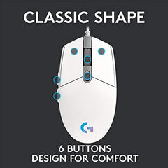 Logitech G102 Light Sync Gaming Mouse with Customizable RGB Lighting, 6 Programmable Buttons, Gaming Grade Sensor, 8K DPI Tracking,16.8mn Color, Light Weight - Black