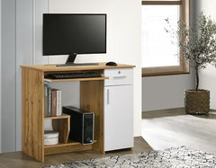 DeckUp Plank Giona Engineered Wood Study Table and Office Desk (Walnut and White, Matte Finish)