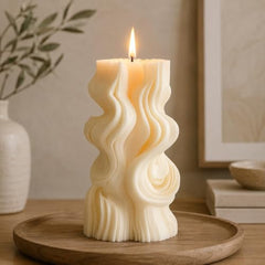 Decorative Fragrance Candle with Raised 3D Ivory Swirl Pillar Artwork | Long Burning Scented Candle for Home Décor, Living Room, Bedroom, Meditation Space, Table Decoration & Gift