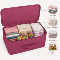 Storite 2 Pack Nylon Wardrobe Bag Underbed Cloth Storage Organizer | Moisture Proof Storage Bag, Storage box for Clothes Saree Bags, Zippered Closure & Handle - Magenta,37x34x23 cm