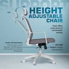 Da URBAN® Dysen Office Chair, High Back Mesh Ergonomic Home Office Desk Chair with 1 Year Warranty,Tilt Lock Mechanism (Grey)