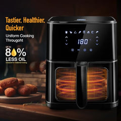 KENT Digital Air Fryer 5L | 1400W | Bake, Grill & Roast | Up to 80% Less Oil Usage | 8 Preset Menu | Rapid Heat Circulation | Digital Display & Touch Control Panel | Glass Window with in built Light