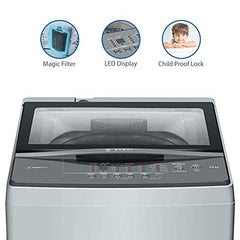 Bosch 7 kg 5 Star Fully Automatic Top Load Washing Machine,PowerWave Wash,Inbuilt Dual Lint Filter, Stainless Steel VarioDrum with 5 fin Pulsator, Water Save, Flex Drain, Dark Grey (WOE70AH0IN)
