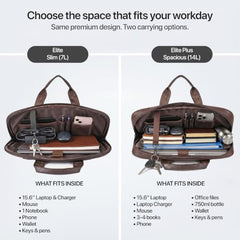RIONTO Elite Vegan Leather Laptop Bags for Men Office Use | Upto 15.6 inch | Expandable Bottom | Mobile & Pen Compartment with Multiple Organizers | Professional Office Bag for Man & Women - Tan