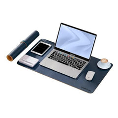 V-CUBE Designs Premium Vegan Leather Dual Color Desk Mat 75X40cm 1.8mm Thick| Laptop Mat/Extended Large Mouse Pad, Reversible Deskspread |High Tear/Peel Strength|Anti-Slip,Splash-Proof| Blue&Yellow