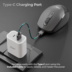 Foxin Flow Wireless Mouse with Rechargeable Battery, Bluetooth & 2.4 Ghz Dual Connectivity, 4 Buttons, Upto 1600 DPI, Type-C Charging | Ergonomic Office Mouse for Laptop, MacBook, PC | Green