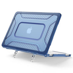 ProElite Transparent Case for MacBook Neo 13 inch 2026 Model Touch ID, Heavy Duty Honeycomb Hard Shell with Slim TPU Bumper and Fold Kickstand, Dark Blue